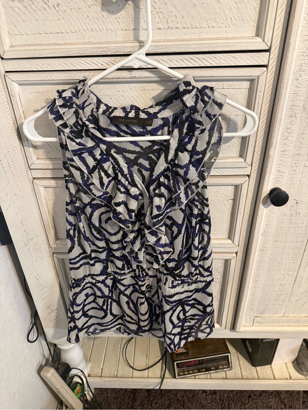 The Limited Navy & White Ruffle Front Sleeveless Camisole